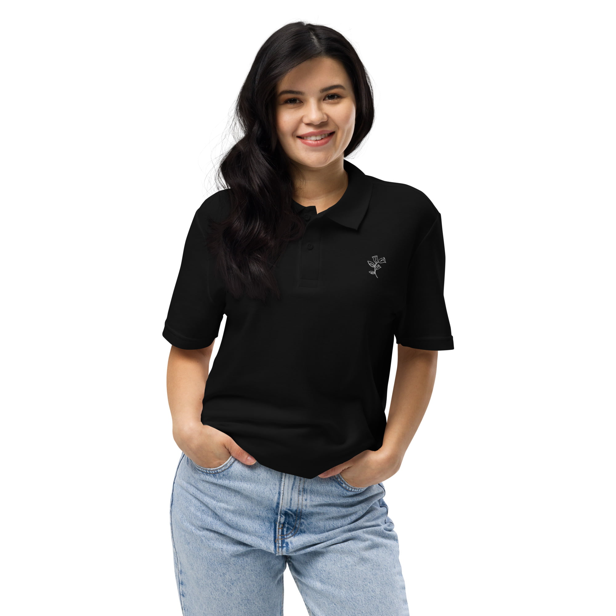unisex pique polo shirt black front 6475bb50d5986