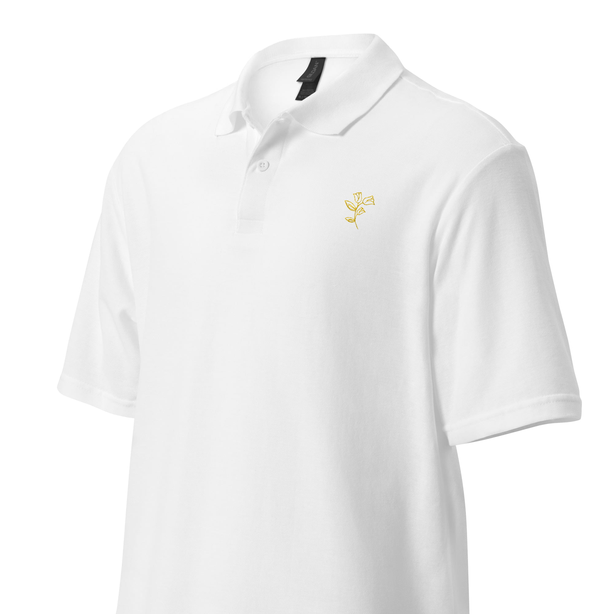 unisex pique polo shirt white left front 6475c6f81e9dc