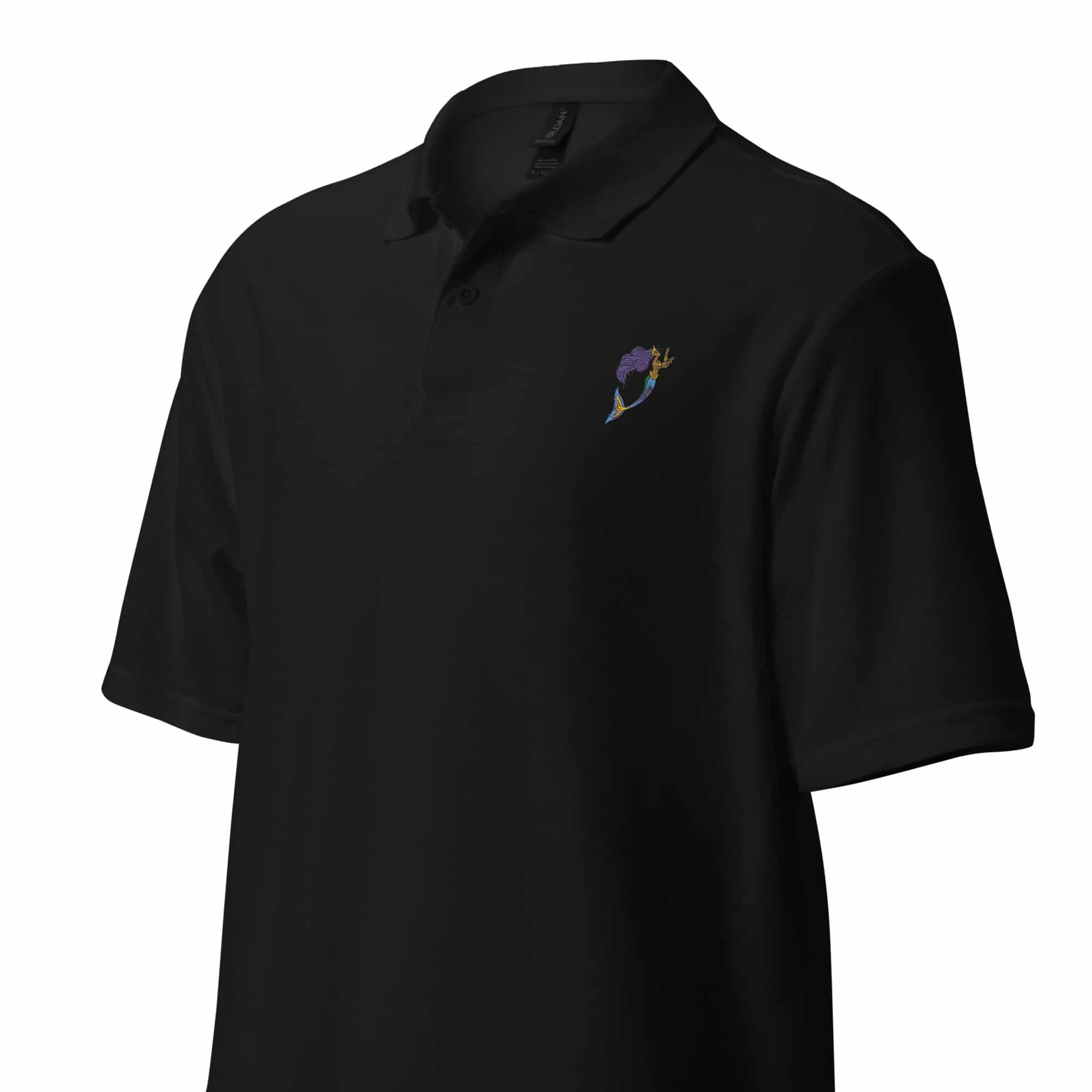 unisex pique polo shirt black left front 6478b02772daf